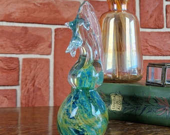 Vintage Mdina Sea Horse Shaped Art Glass Paperweight, Vintage House Interior, Living Room Decor, Glass Shelf Ornament