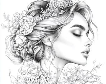 10 Princess Coloring Pages – Elegant Line Art for Adults, Printable PDF & ZIP, Fantasy Style for Relaxing Mindful Coloring