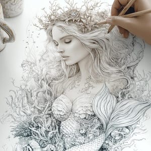 10 Magical Mermaid Coloring Pages – Detailed PDF Printables for Adults & Kids, Fantasy Art, Instant Digital Download