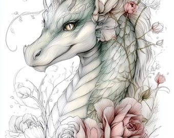 20 Dragon Coloring Pages • Elegant Fantasy Art • 10 PDF + 10 JPG • Large Printable Adult Coloring Sheets for Relaxation