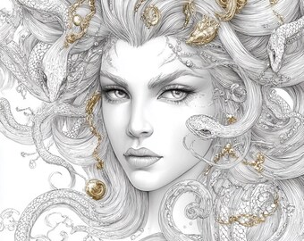 Medusa Coloring Pages Christmas Gift | 10 PDF Line Art + 5 Bonus