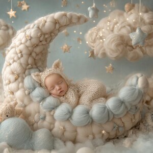 16 Newborn Digital Backgrounds Moon Clouds Blue, Baby Compositing Backdrop Set, Dreamy Newborn Photography, Instant Download