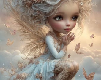 10 Angel Illustration Set – Fairytale Fantasy Art, Digital Clipart PDF and PNG for Cards, Wall Art & DIY