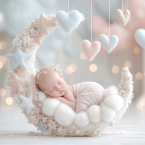 16 Newborn Digital Backgrounds Moon Clouds Blue, Baby Compositing Backdrop Set, Dreamy Newborn Photography, Instant Download