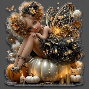 10 Magical Fairy Stickers – Gold & Black Fantasy Illustrations – PNG Transparent und PDF Print File – Digital Download Set