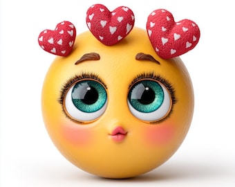 10 Cute 3D Emoji Cliparts with Heart Eyes – PNGs on White Background, for Stickers, Cards, Printables and Digital Use – PDF & ZIP