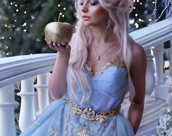 Fairytale Light Blue Princess Dress  Winter Queen Gown  Fantasy Ball Gown  With Gold Details  Photoshoot Outfit  Fairy Dress - Etsy