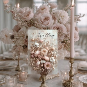 5 cartes de mariage bohème, prêtes comme modèle Canva – motif de fleurs séchées en beige et crème Modifiable instantanément Style de fleur élégant à télécharger