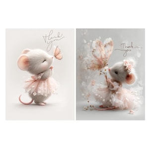 10 cartes de remerciement PDF avec de jolies souris en tutu – à imprimer et à offrir, téléchargement instantané numérique, haute qualité d'impression, fichier ZIP
