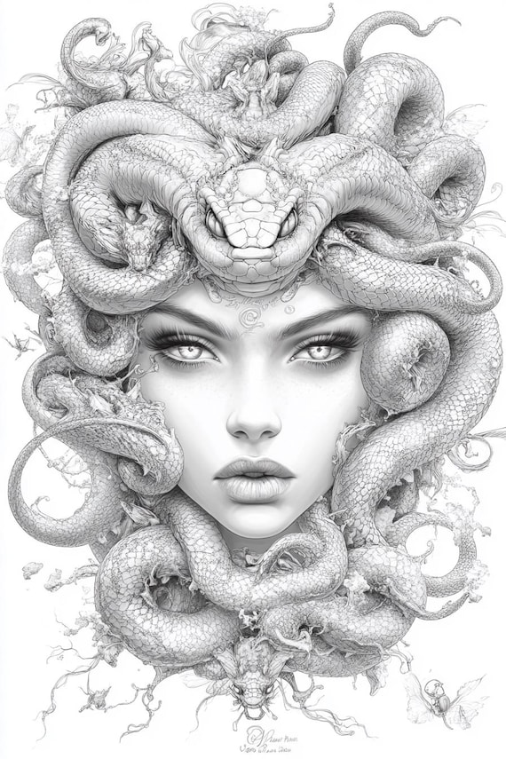 Medusa Coloring Pages Christmas Gift | 10 PDF Line Art + 5 Bonus