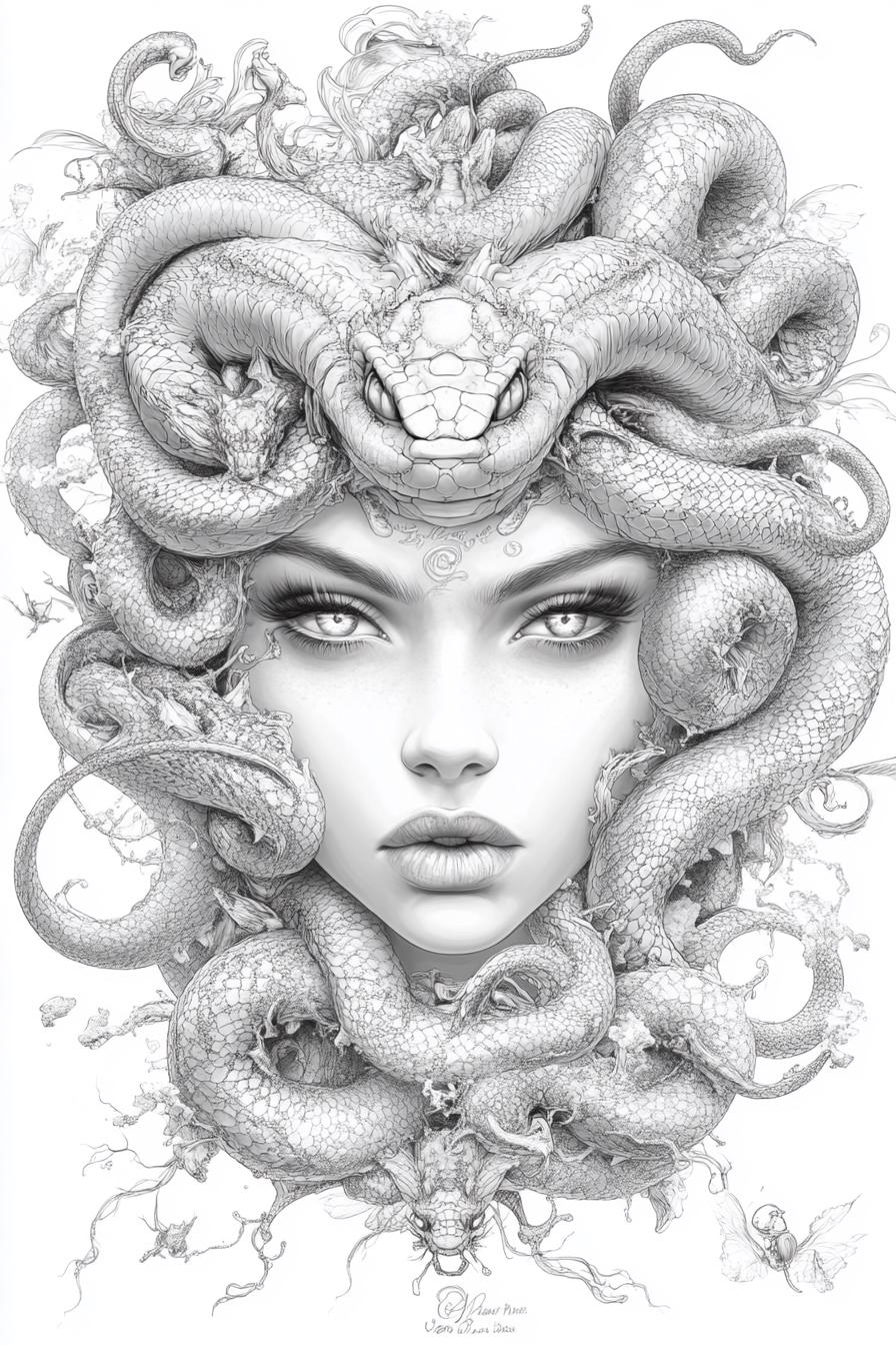 Medusa Coloring Pages Christmas Gift | 10 PDF Line Art + 5 Bonus
