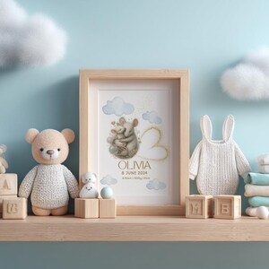 2 personalisierte Geburtskarten PDF – Giraffe & Maus – Babyname, Datum und Maße – hochauflösend A4 zum Ausdrucken – digital download