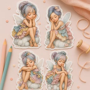 12 Pastel Fairy Stickers Instant Download | PDF & ZIP | Chibi Girl Clipart for Planner, Journaling, Scrapbooking
