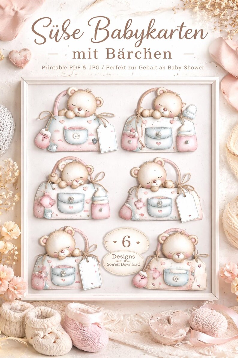 Adorable Baby Bear Card – Birth Gift Idea, Baby Shower Card – Instant ...
