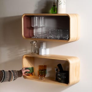 rectangular floating shelf | kitchen shelves | floating bookshelf | mid-century modern shelving | wood storage shelf | floating bar shelves