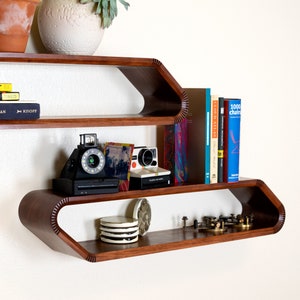 Slanted Mid Century Modern Floating Shelves | MCM Floating Shelf | Floating Bookshelf | Wall Shelves | 2 tier Bathroom shelves | Shelving