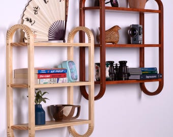 Three Tiered Wall Shelves: Pine, Walnut, Cherry Finish