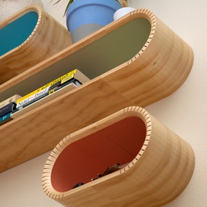 Colorful Wood Floating Shelves | Floating shelf | Bentwood Bookshelf | Handmade Floating Shelf | Modernist Floating Shelf | Mid-century Modern Shelf
