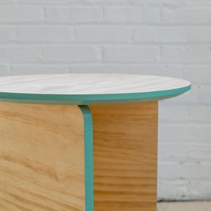 Colorful Round Side Table | Living Room End Table | Low Side Table | Modern Nightstand | Wooden Bedside Table | Mid Century Modern Table. Angle Photography 2.
