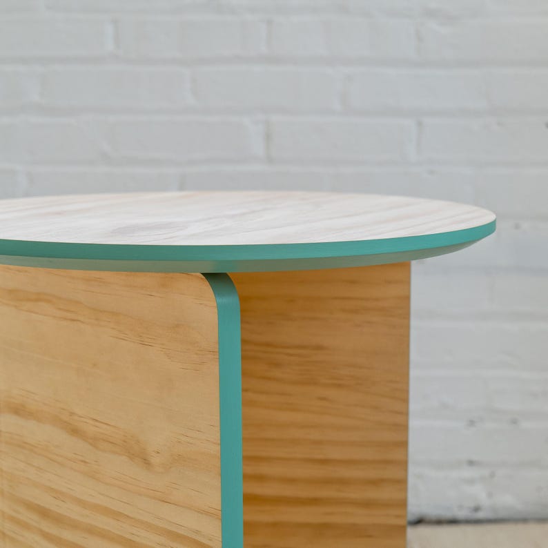 Colorful Round Side Table | Living Room End Table | Low Side Table | Modern Nightstand | Wooden Bedside Table | Mid Century Modern Table. Angle Photography 2.