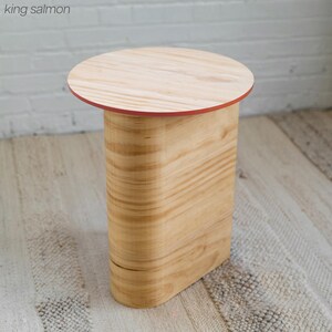 King Salmon Colorful Round Side Table | Living Room End Table | Low Side Table | Modern Nightstand | Wooden Bedside Table | Mid Century Modern Table. Angle Photography 4.