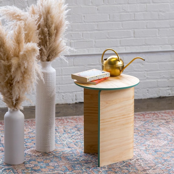Handmade Round Pine Side Table: Modern Accent Table