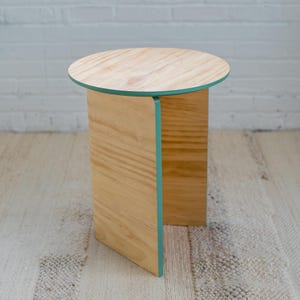 Colorful Round Side Table | Living Room End Table | Low Side Table | Modern Nightstand | Wooden Bedside Table | Mid Century Modern Table. Angle Photography 1.