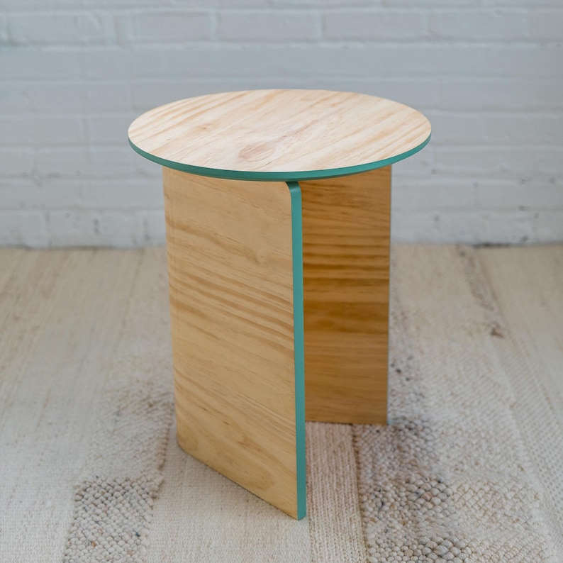 Colorful Round Side Table | Living Room End Table | Low Side Table | Modern Nightstand | Wooden Bedside Table | Mid Century Modern Table. Angle Photography 1.