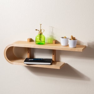 Braced Bent Oval Shelf | Handmade Mid Century Modern Geometric Floating Shelf | Modern Minimal Wood Display Shelf | Unique Wall Bookshelf