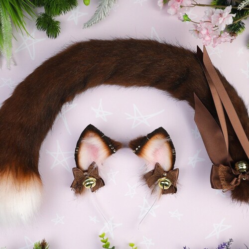 Realistic Brown Cat Ears and Tail Set Faux Fur Ears Costume Etsy