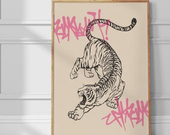 Vintage Graffiti Tiger Print | Eclectic Asian Wall Art (Digital Download)