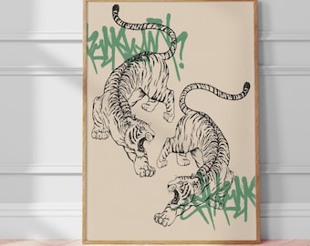 Vintage Graffiti Tiger Print | Eclectic Asian Wall Art (Digital Download)