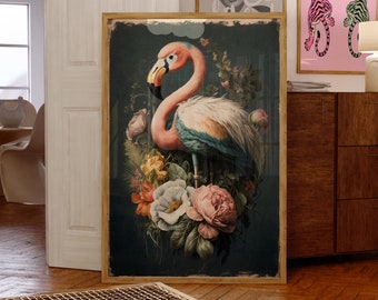 Flamingo Art Print | Eclectic flamingo Art | Retro art Print | Printable art