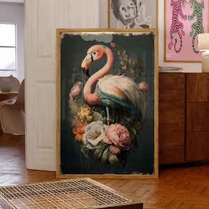 Flamingo Art Print | Eclectic flamingo Art | Retro art Print | Printable art