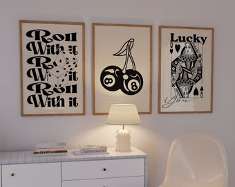 Vintage casino Wall Print, Digital Download Print, Retro Wall Decor, Large Printable Art, Lucky 8 ball