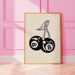Cherry 8 Ball Wall Print | Retro Casino lover Wall Decor | Large Printable Art