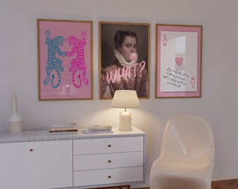 Eclectic Gallery Wall Art Set | Pink Preppy Prints (Digital Download)