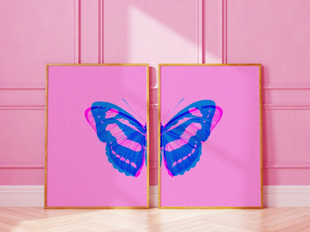 Butterfly Wall Art Print Set of 2, Pink Eclectic Dorm Decor, Split ...