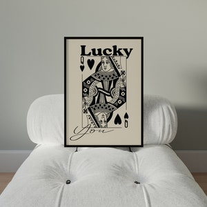 Lucky You, Queen of Hearts, Quote Wall Print, Digital Download Print, Retro Wall Decor, Printable Art, Downloadable Prints, Retro Wall Art