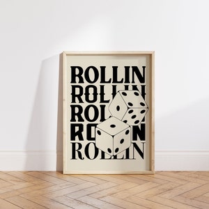 Keep Rollin, Digital Download Print, Retro Wall Decor, Large dice wall Art, Downloadable Prints, Casino themed poster