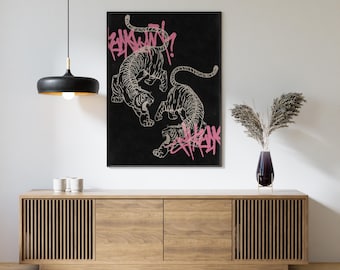 Vintage Graffiti Tiger Print | Eclectic Asian Wall Art (Digital Download)