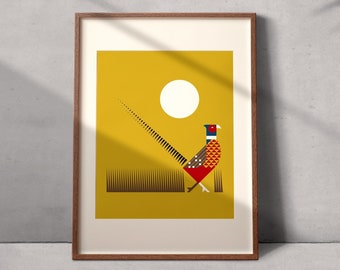 Faisán, Dakota del Sur, Grabados de arte de aves modernas, Decoración de pared de pájaros, Aves de América del Norte, Sin marco