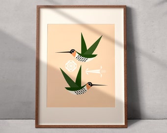 Colibrí, Grabados de arte de aves modernas, Decoración de paredes de pájaros, Aves de América del Norte, Sin marco, Jardín, Regalo de madres, Regalo de abuela