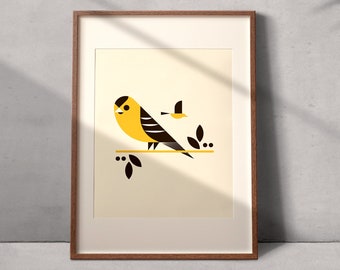 Jilguero, Modern Bird Art Prints, Bird Wall Decor, Birds of North America, Unframed, Iowa, Washington, Nueva Jersey,