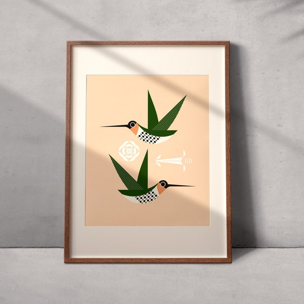 Hummingbird, Modern Bird Art Prints, Bird Wall Decor, Birds of North America, Unframed, Garden, Mothers Gift, Grandmother Gift