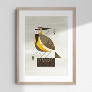 Western Meadowlark, Modern Bird Art Prints, Bird Wall Decor, Birds North America, Kansas, Montana, Nebraska, North Dakota, Oregon, Wyoming
