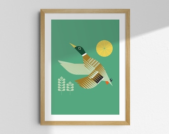 Mallard Duck Art Print: Modern Bird Illustration, Cabin Decor