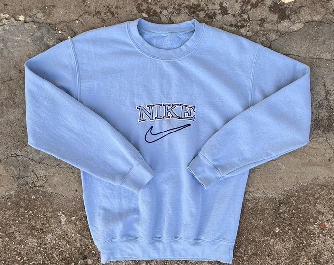 Nike Vintage 90s Baby Blue Sweatshirt Big Logo Spellout Etsy
