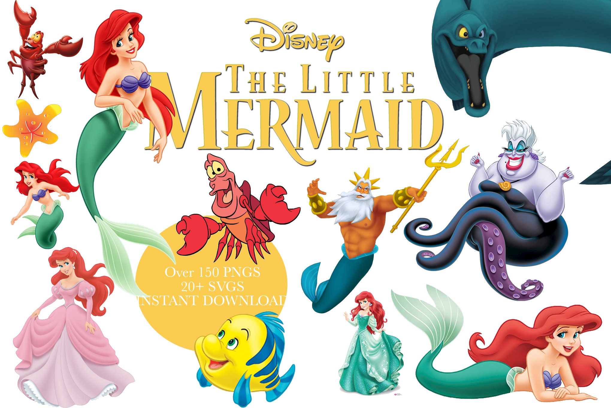 The Little Mermaid Clipart Ariel Clip Art Disney PNG Images Digital 