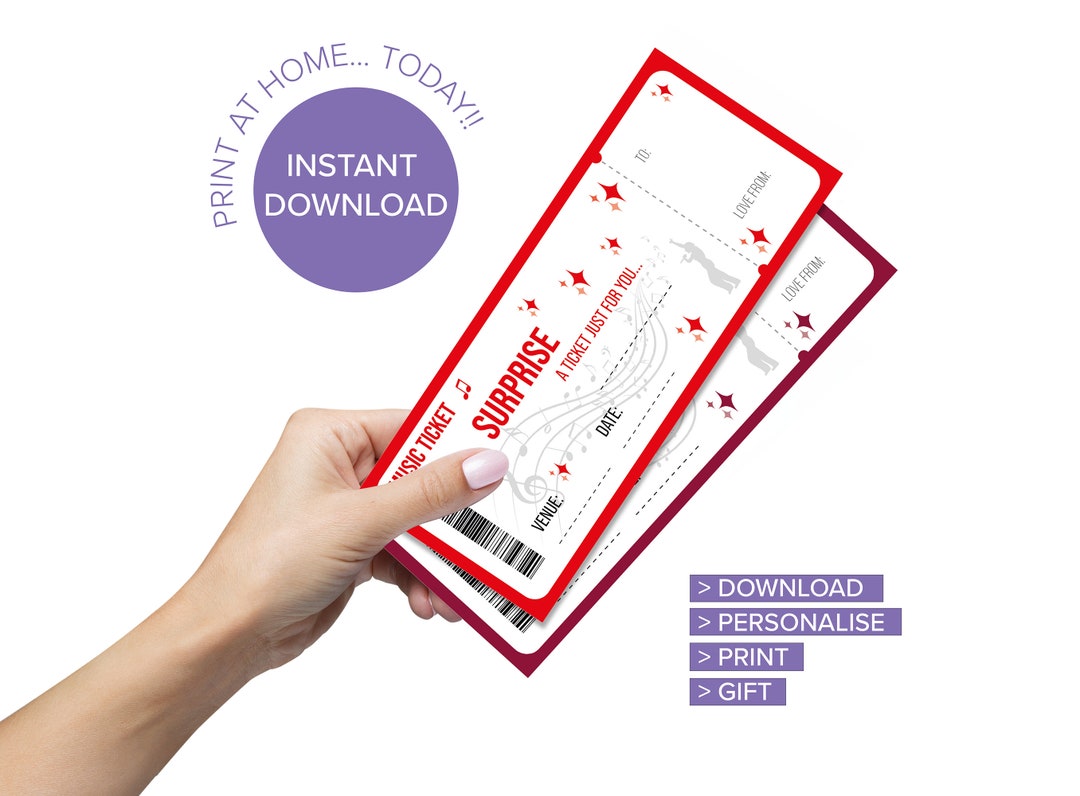 Red Singer Ticket RED Printable Surprise Music Ticket, Surprise Concert, Event Ticket ...
